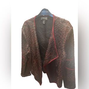 Frank‎ Lyman Burgundy With black reptile pattern faux leather Cropped Jacket